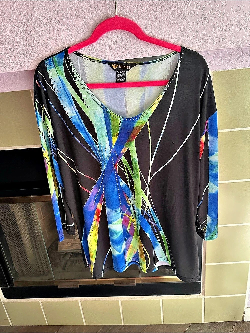 Valentina Abstract Long Sleeve Tunic Black & Blue (1X) NWOT